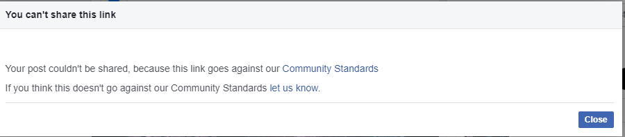 مشكلة حظر روابط الموقع على فيسبوك