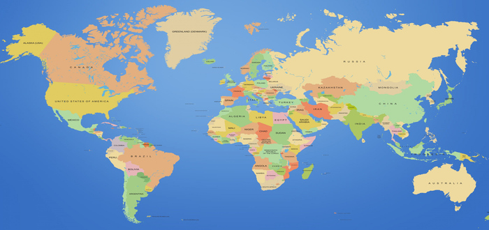 خريطة العالم مع اسماء الدول