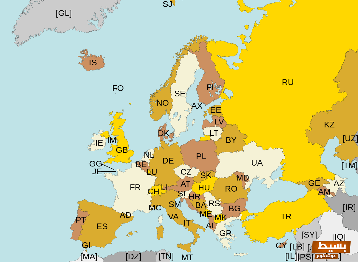 اكواد الدول العربية ورموز الدول الأوروبية بالحروف